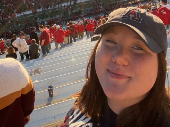 Grace is pictured at UA stadium during sunset. 