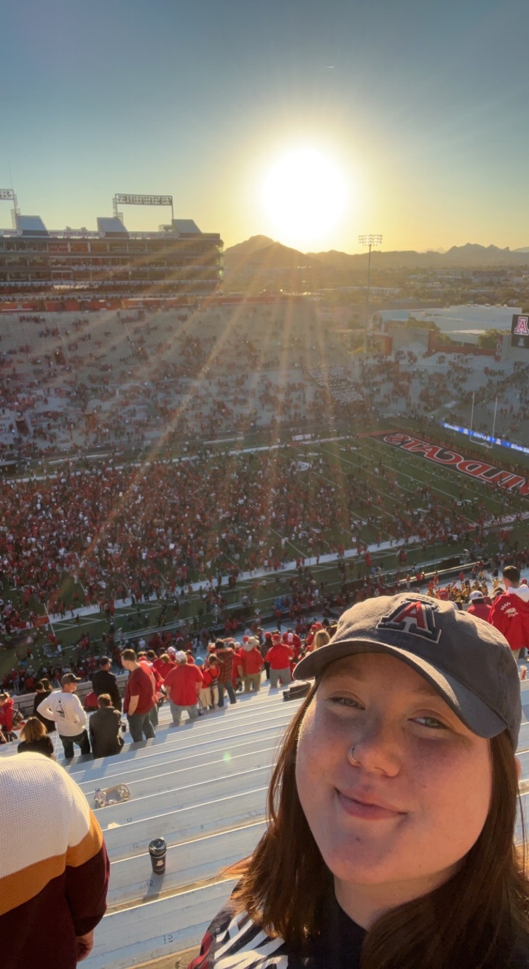 Grace is pictured at UA stadium during sunset. 